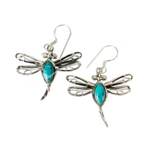 STERLING SILVER - EARRINGS DRAGONFLY TURQUOISE 1.75"