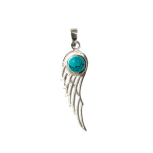 Turquoise Angel Wing Sterling Silver Pendant 1.75"