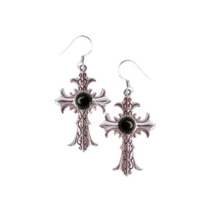 Black Onyx Medieval Cross Sterling Silver Earrings
