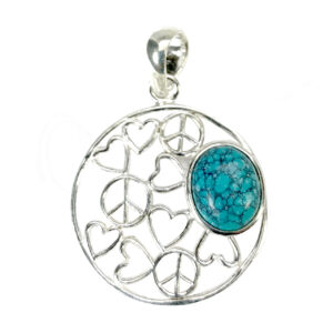 STERLING SILVER - PENDANT PEACE & LOVE TURQUOISE 1.6"