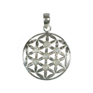 Rainbow Moonstone Flower of Life Sterling Silver Pendant