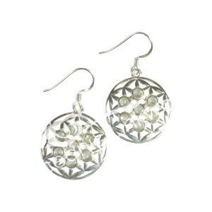 Rainbow Moonstone Flower of Life Sterling Silver Earrings
