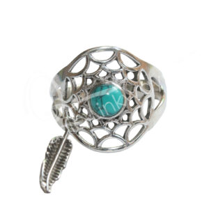 STERLING SILVER - RING, ADJUSTABLE DREAMCATCHER TURQUOISE 2.5"