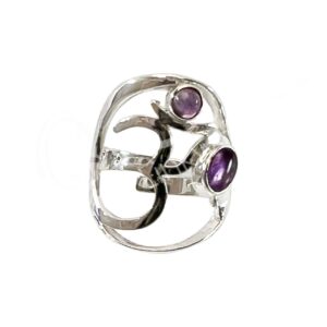 STERLING SILVER - RING, ADJUSTABLE OM AMETHYST