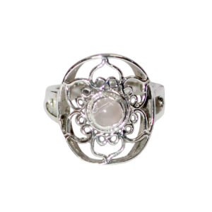 Rainbow Moonstone Lotus Flower Sterling Silver Adjustable Ring