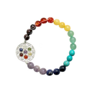 BRACELET - CHAKRA WITH FLOWER OF LIFE (8-8.5 MM) 7.15-7.25"