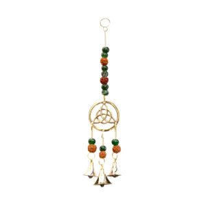 Triquetra Hanging Bells with Green Glass and Rudraksha Beads