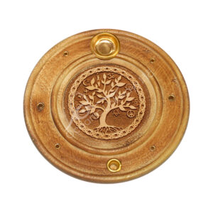Round Wood Laser Craved Tree of Life Incense Holder (Pack of 3)