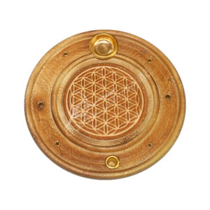 Round Wood Laser Engraved Flower of Life Incense Holder (Pack of 3)