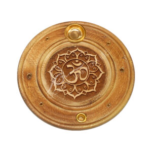 Round Wood Laser Engraved OM Incense Holder (Pack of 3)