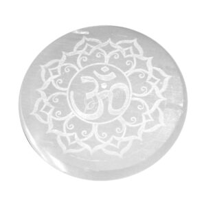 Selenite with Engraved Om Incense Holder