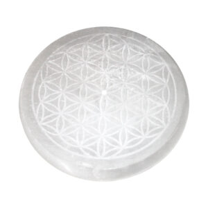 Selenite with Engraved Flower of Life Incense Holder