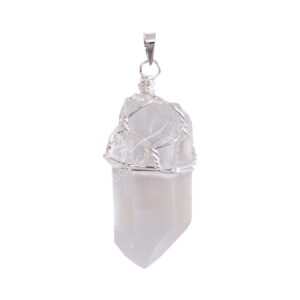 Crystal Quartz Half Wire Wrap Pendant 2-2.25"
