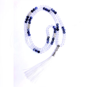 (CLOSE OUT) JAPAMALA - CRYSTAL QUARTZ & SODALITE DOUBLE SPIRAL ELASTIC 33-37"L