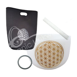 (CLOSE OUT) SINGING BOWL - CRYSTAL FROSTED WHITE FLOWER OF LIFE 10"DIA.