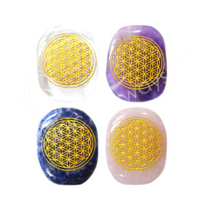 Irregular Flat with Gold Flower of Life Engraved Worry Stones