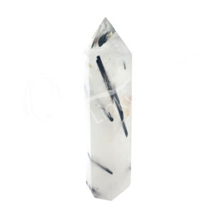 Polished Quartz with Black Tourmaline 6 Sides Obelisk