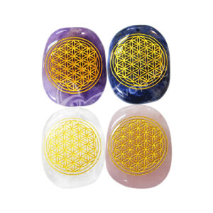 Mixed Irregular Flat with 2 mm Hole ENgraved Flower of Life Pendant Set of 4