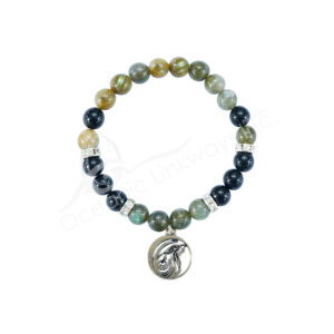 BRACELET - LABRADORITE & BLACK TOURMALINE WOLF (8-8.5 MM) 7.15-7.25"
