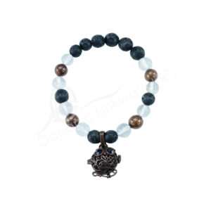 (CLOSE OUT) BRACELET - LAVA, COPPER & CRYSTAL QUARTZ OWL (8-8.5 MM) 7.15-7.25"