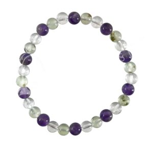 BRACELET - AMETHYST, PREHNITE, CRYSTAL QUARTZ (6 MM) 7.15-7.25"