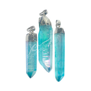 Rough Crystal Quartz Plated Aqua Aura Point Pendant with Cap (Pack of 3)
