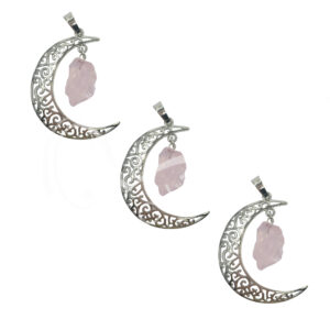 Moon with Hanging Rose Quartz Pendant (Pack of 3)