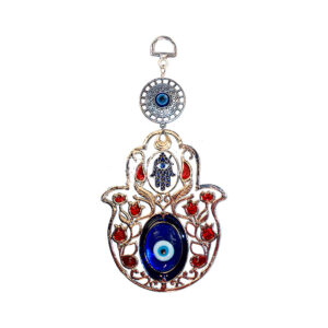 Evil Eye Hanging hand of fatima with Red Flowers