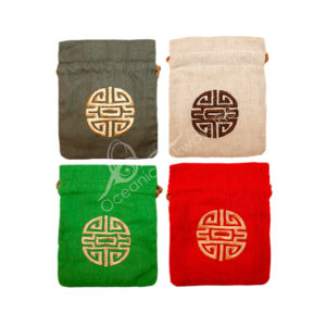 Linnen Bag Lined with Prosperity Chinese Symbol Embrodery (Set of 12)