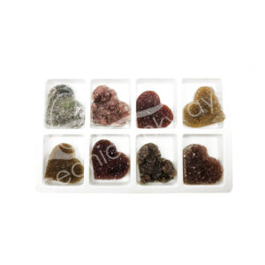 Non-Polished Rainbow Amethyst A with Druse Heart Tray of 8 Pieces