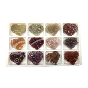 Non-Polished Rainbow Amethyst A with Druse Heart Tray of 12 Pieces