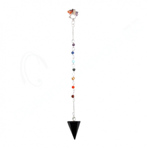 Black Tourmaline Hexagonal Pendulum with Chakra Chain and chips