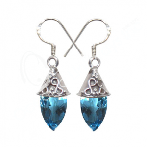 Blue Topaz Faceted Drop Sterling Silver Earrings