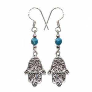 Sterling Silver Earrings Turquoise Hand of Fatima
