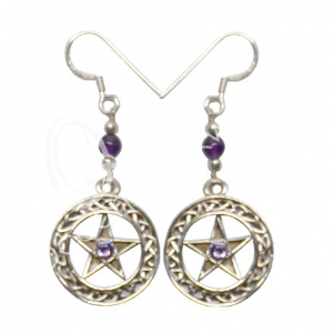 Amethyst Pentacle Sterling Silver Earrings
