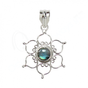 Labradorite Lotus Flower Sterling Silver Pendant