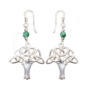 Chrysocolla Triquetra Tree of Life Sterling Silver Earrings