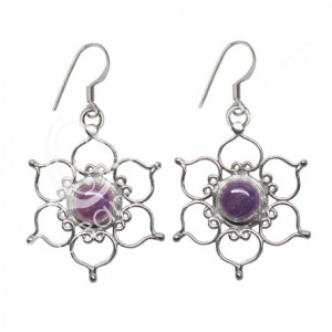 Amethyst Lotus Flower Sterling Silver Earrings