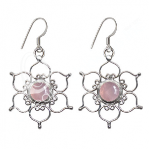 Rose Quartz Lotus Flower Sterling Silver Earrings