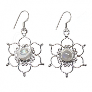 Rainbow Moonstone Lotus Flower Sterling Silver Earrings