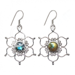 Labradorite Lotus Flower Sterling Silver Earrings