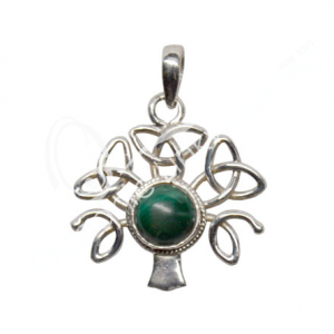 Malachite Triquetra Tree of Life Sterling Silver Pendant