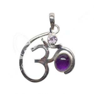 Om with two Amethyst Stones Sterling Silver pendant