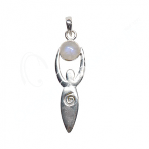 Rainbow Moonstone Goddess Sterling Silver Pendant