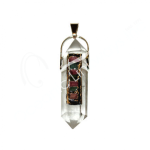 Crystal Quartz with Faceted Tourmaline Double Terminated Point Pendant