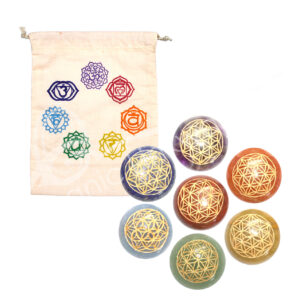 Engraved Flower of Life Chakra Pebbles Set of 7