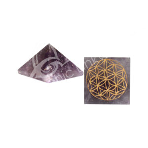 Polished Amethyst with Engraved FLower of Life Under Base Pyramid