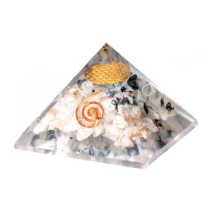 Rainbow Moonstone in Orgone with Spiral and Flower of life Pyramid