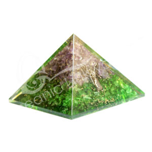 Peridot and Amethyst in Orgone Pyramid with Archangel Raphael Pyramid