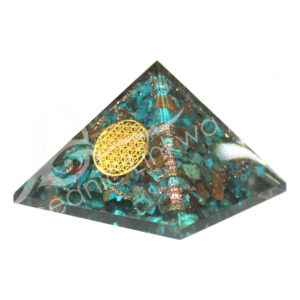 Chrysocolla in Orgone Pyramid with Flower of Life